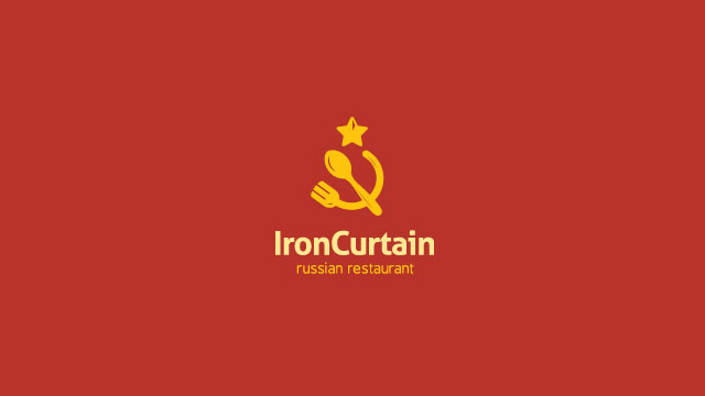 IronCurtain：俄国餐厅的标志设计。 当然要红色，镰刀变成了刀叉。