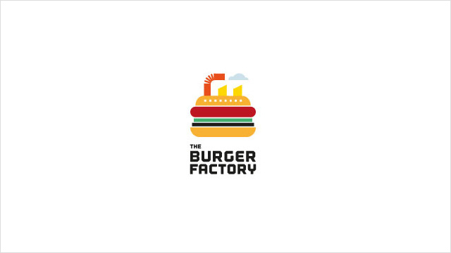 The Burger Factory：汉堡工厂餐厅标志设计。 美式快餐，像工厂一样流水作业。