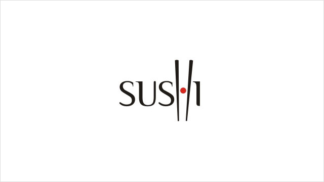 Sushi：寿司餐厅标志设计。 太阳，筷子，寿司......