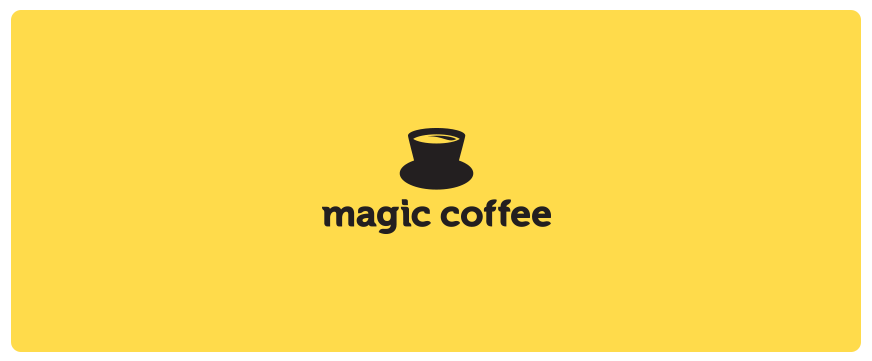 魔术帽上加上咖啡，就构成了咖啡的品牌LOGO，惊不惊讶？魔术帽的帽檐成了杯子的杯垫，帽身就是杯身，可谓是简单，却创造感满分。